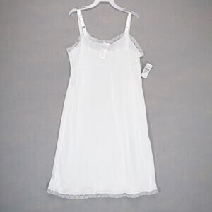Vtg JC Collections Sz 8 White Satin Babydoll Slip Dress Cami Lace Trim USA Made